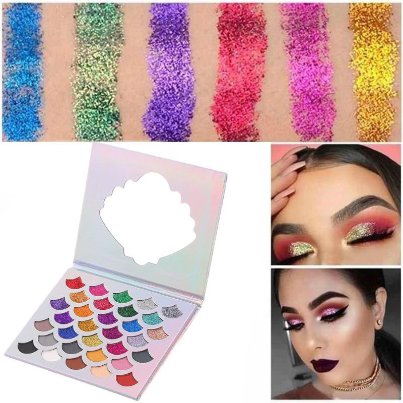 

32 Colors Eye Shadow Fish Tail 32 color Sequin Eye Shadow Shell Glitter Shiny Eyeshadow Scale Sequins, As shown