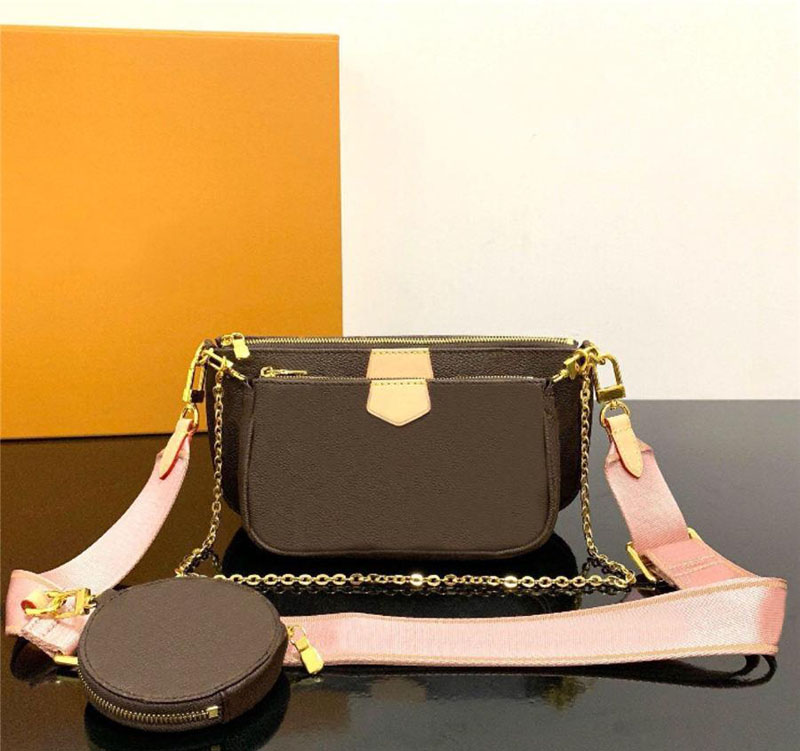 

M44813 Hot sale Best quality MULTI Handbags Purses Women Crossbody Bag 3 Piece Sets Mono Real Leather Chain Shoulder Bags, Red band