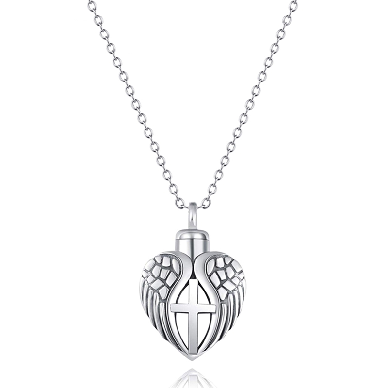 

Cross Love Heart Pendant Cremation Ash Holder Urn Keepsake Necklace