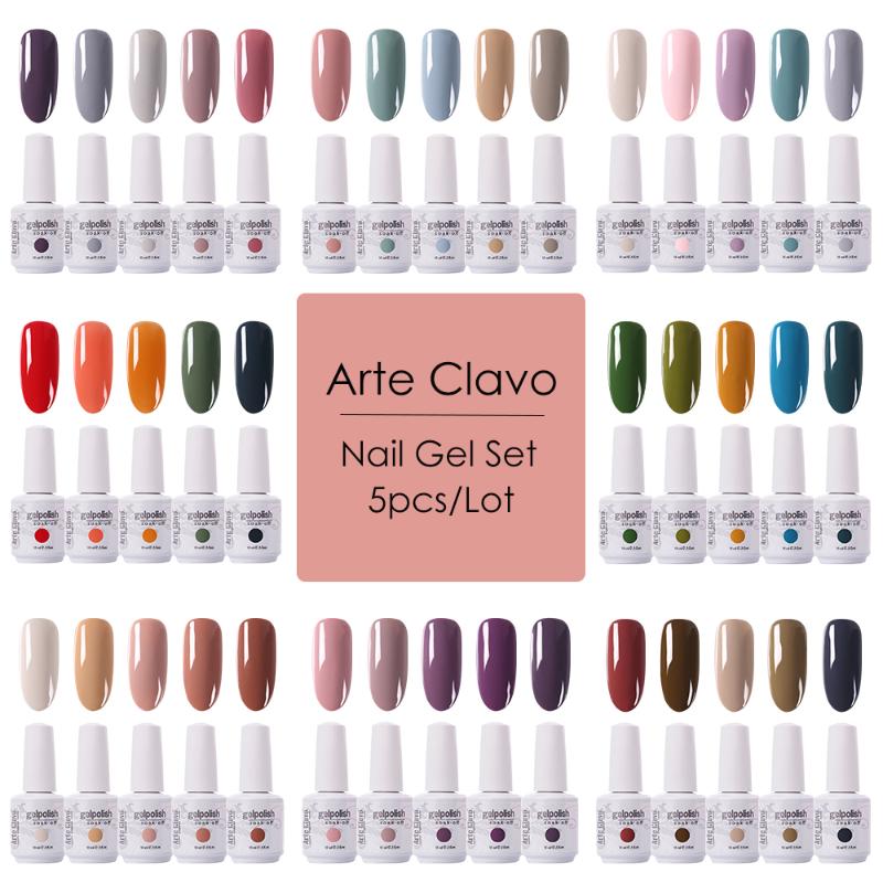 

Arte Clavo 5pcs Pure Color UV Gel Nail Polish Set For Nail Kit Art Gel Varnishes Design Manicure Set Kit Hybrid Gelpolish, Zh27