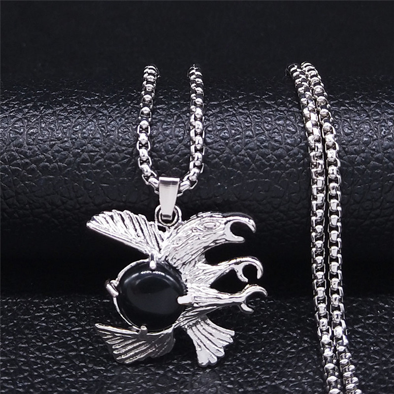 

Pendant Necklaces 2021 Fashion Eagle Stainless Steel Natural Stone Chain Necklace Women Silver Color Jewelry Collier Femme N4515S04