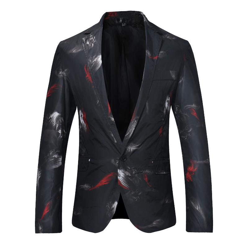 

MEN'S WEAR Korean-style Cost Printed One-Button Suit Jacket Zt-x21, Black and white with pattern