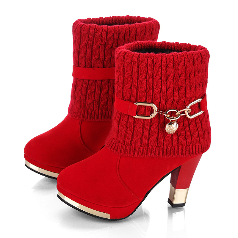 

Winter women's boots suede waterproof platform single boots warm high-heel large size 35-43, Black