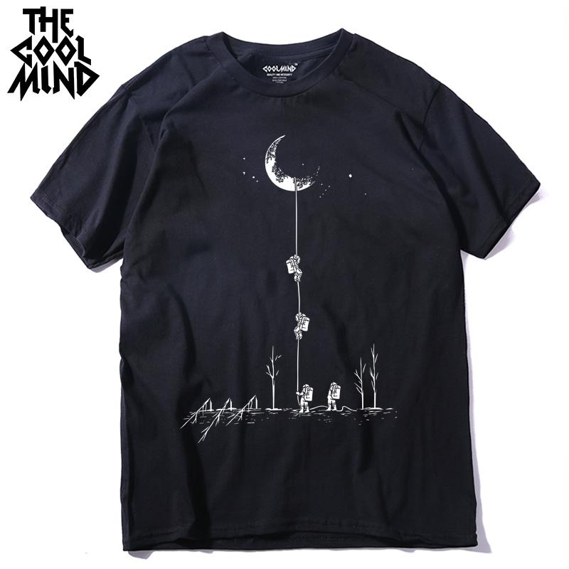 

COOLMIND 100% cotton casual short sleeve space print men T shirt o-neck cool street style men t-shirt male men tee shirts tops, Blk1
