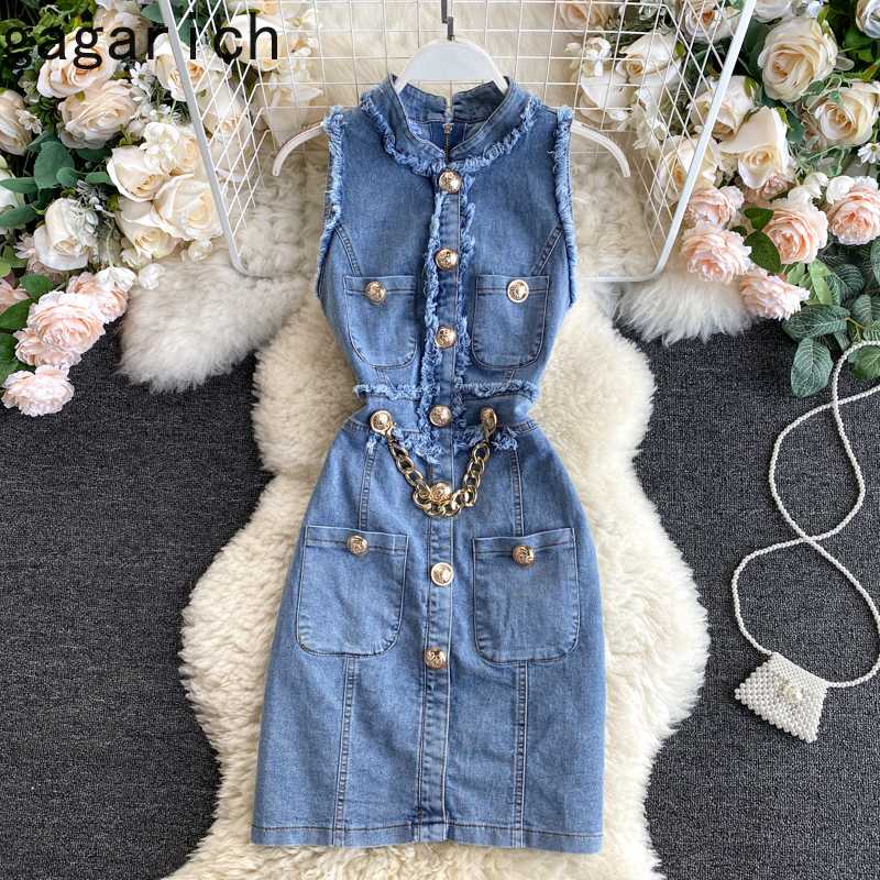

Gagarich Women Korean Style Ins Sexy Dress 2020 Denim New Summer Fashion Slim Sleeveless Vintage Ladies Vestidos Bodycon Mujer, Blue