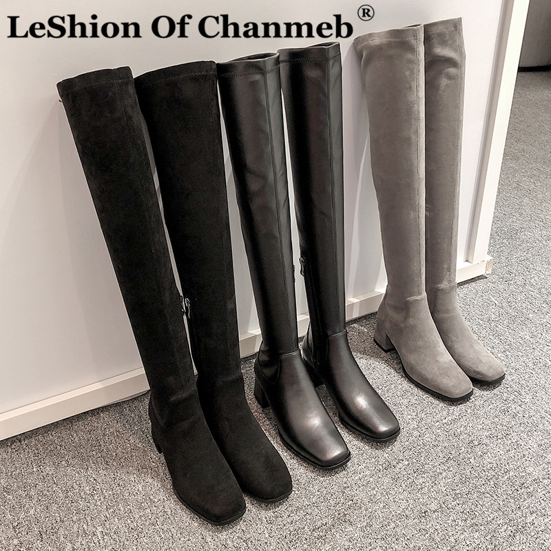 

Small Size 33 Women's Genuine Leather Elastic Stretch Boots Shoes Woman Over the Knee High Boots Ladies Sheep Skin Suede Boot 40, Gray