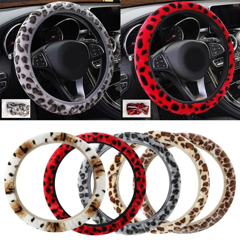 

1PC Universal Elastic Leopard Pattern Car Steering Wheel Covers Suitable 37-38cm Vehicle Decoration Auto Accessories