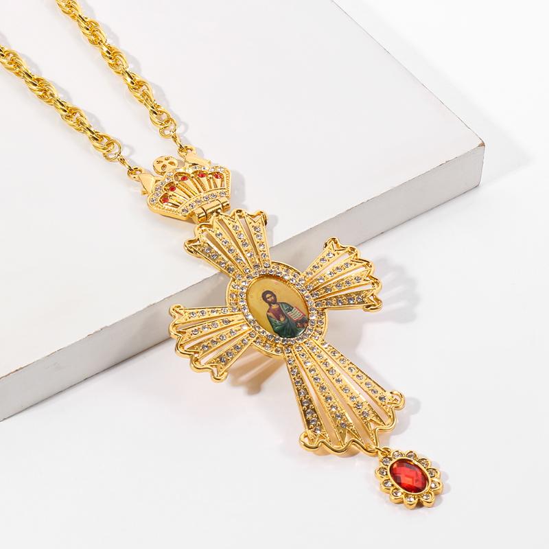 

120CM long chain religious chest necklace Russian Cross Crucifix Religious necklace Orthodox Crown top Pendant jewelry gift