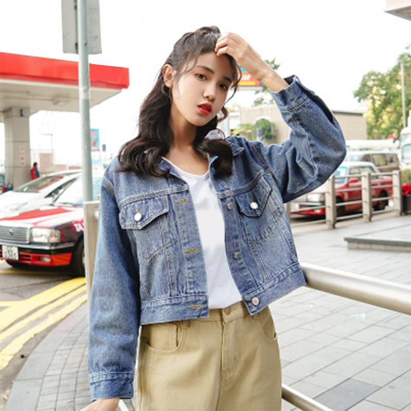 

3 Colors Boyfriend Jean Jacket Women Cropped Denim Jackets Streetwear Long Sleeve Jacket Casual Loose Coat Women Chaqueta Mujer, Blue