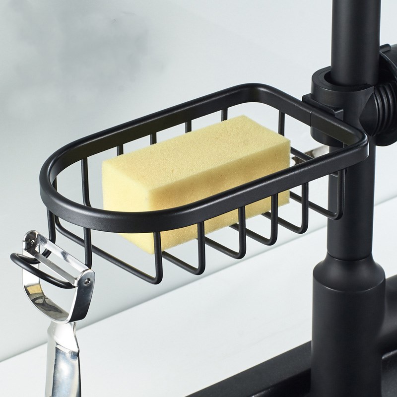 

Black Faucet Storage Rack Rag Storage Draining Shelf Hole-Free Household Kitchen Supplies Dish-Washing Sponge Sink