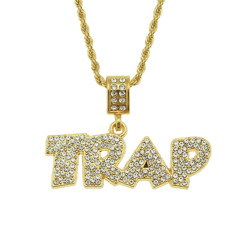 

Hip Hop Rhinestones Paved Bling Iced Out TRAP Letter Pendants Necklace for Men Rapper Jewelry Drop Shipping