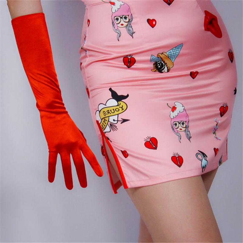 

Silk Gloves 38cm Elastic Silk Satin Large Red Red Female Long Sunscreen Gloves SCDH38