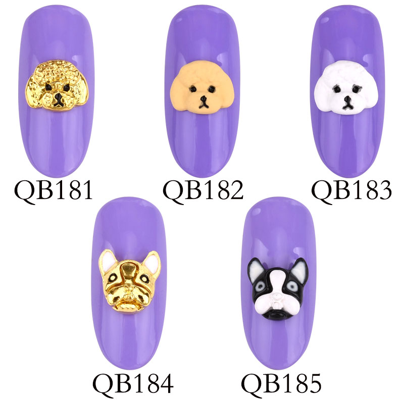 

10 pieces 3D cute charm dog head design nail ornaments metal gold black white orange DIY manicure supplies accessories QB181-185