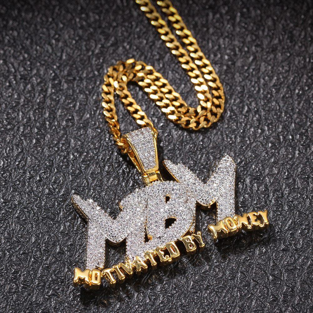 

MBM Zircon Letter Iced Out Pendant Necklace Mens Jewelry Two Tone 14K Gold Plated Diamond Bling Hip Hop Jewelry Gift with 24inch Cuban Lin