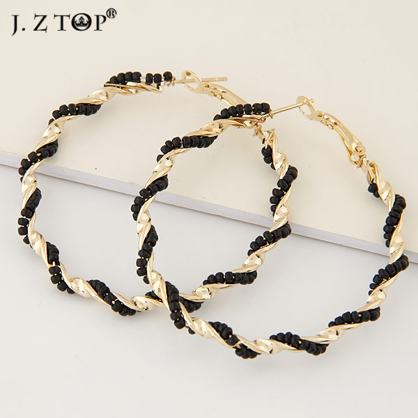 

JZTOP New brinco de argola Multicolor Beads Twisted Hoop Big Earrings Acrylic Fine Circle Earrings For Women brinco argola