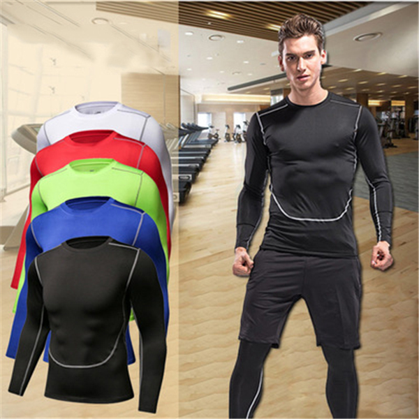 

2020 Men' Fitness Clothing Fitness Compression Long Sleeve Top Lower T-shirt Running Crop Top Skin Gear Wearing Sports Fitness, White