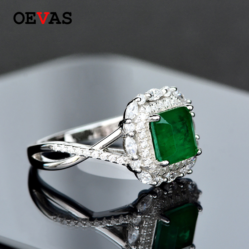 

OEVAS 100% 925 Sterling Silver Wedding Rings For Women Sparkling High Carbon Diamond Created Moissanite Emerald Fine Jewelry