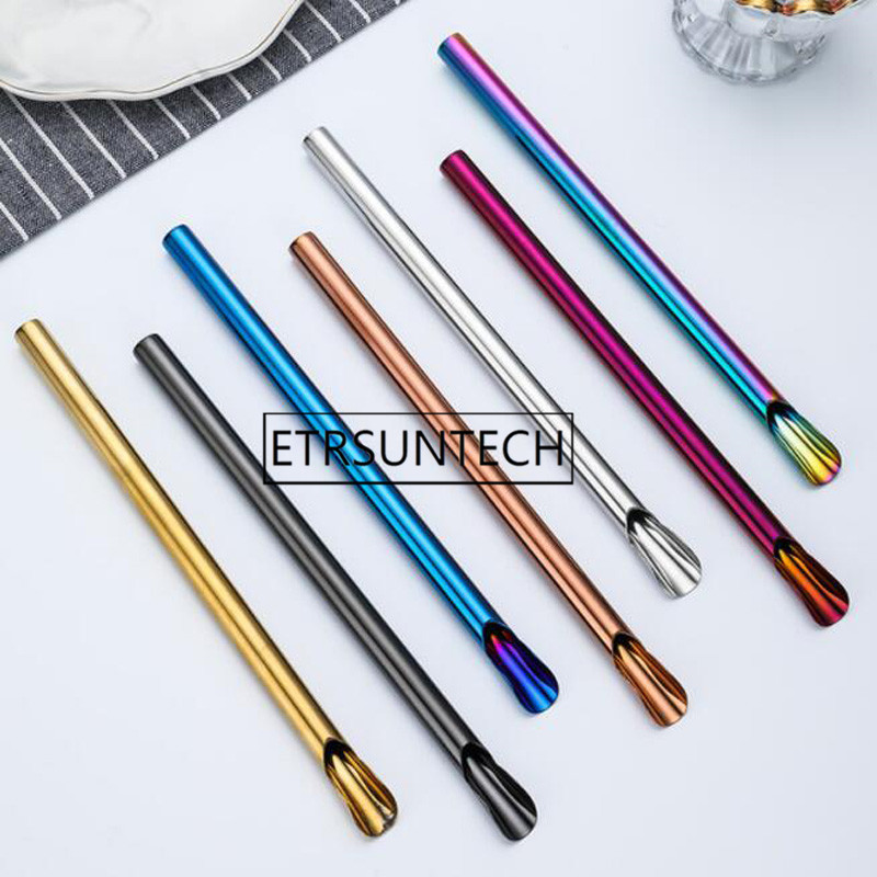 

20pcs Straw Spoon Reusable Portable Durability Stirring Spoon Convenient Drinking Straw Stainless Steel Tableware