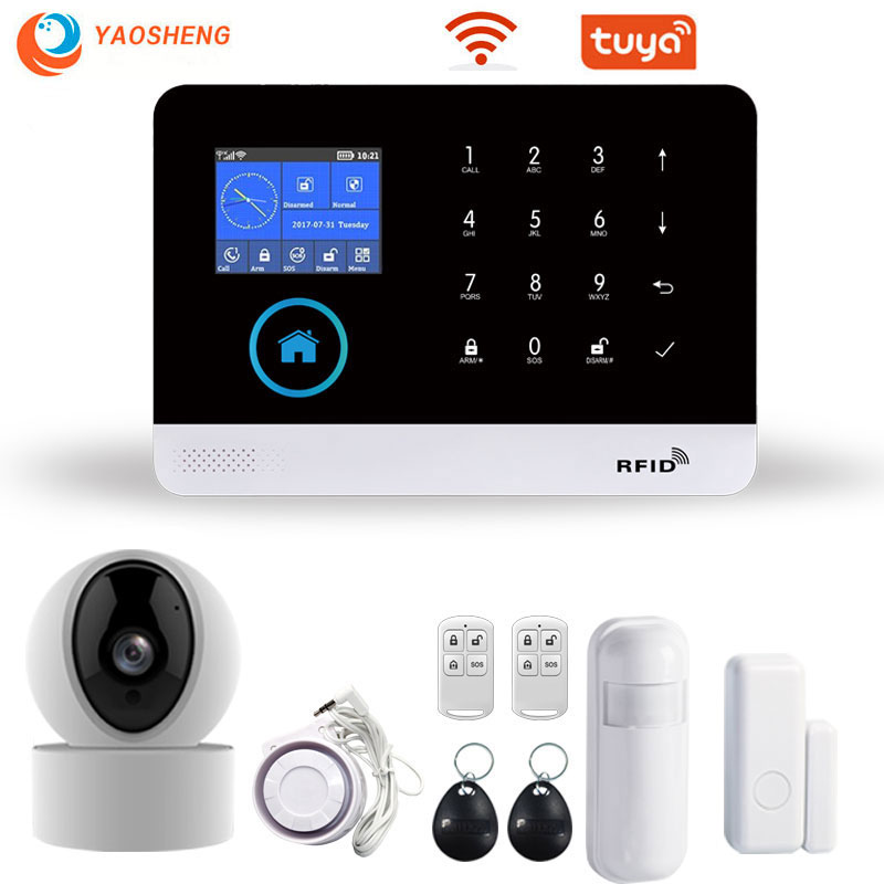 

TUYA WIFI GSM Alarm safety system smart home App control with IP camera smoke detector wireless smarthouse security Alarms