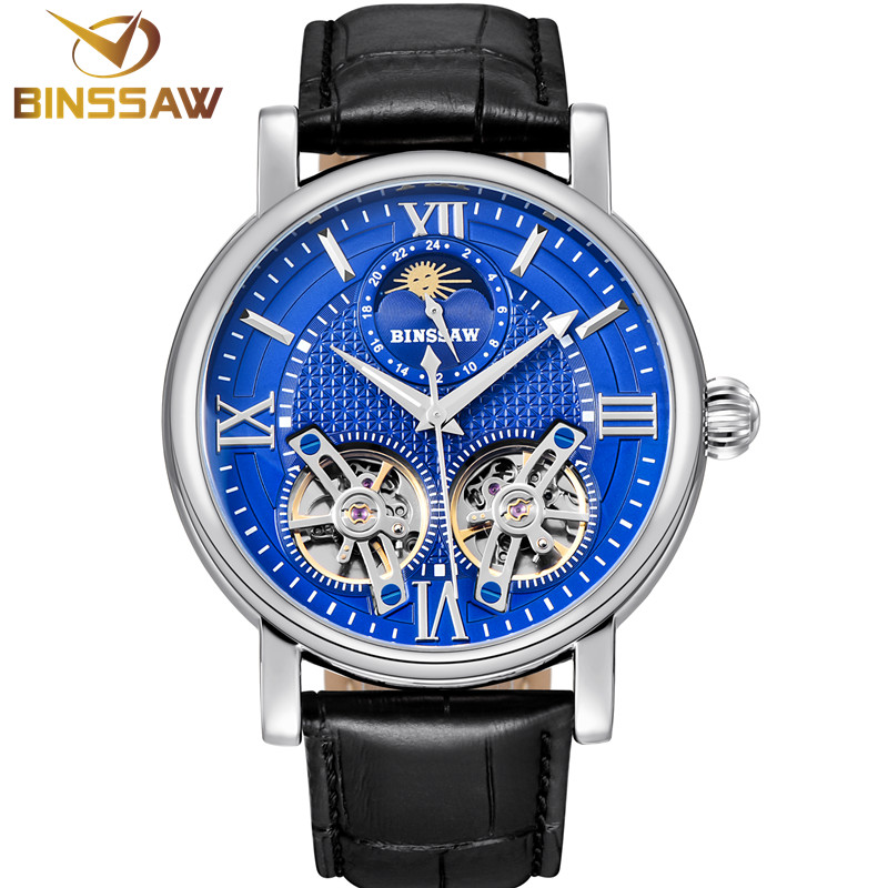 

BINSSAW New Tourbillon Automatic Mechanical Men Watch Original Fashion Leather Business Watches Relogio Masculino, Bs-5009db