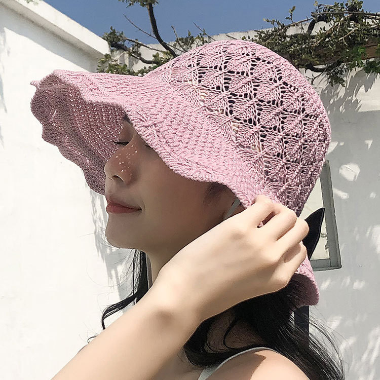 

Sun hats for women Summer cap Straw hat visor Wide Brimmed Floppy Foldable Bow-knot Solid Summer Sun Beach Hat Y703, Bg