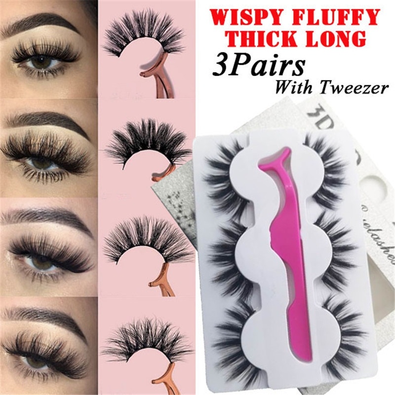 

3Pairs False Eyelash Tweezer Beauty Makeup False Eyelashes Long Wispy Fluffy Lashes Fake Lashes Extension Tools Fake Eyelashes