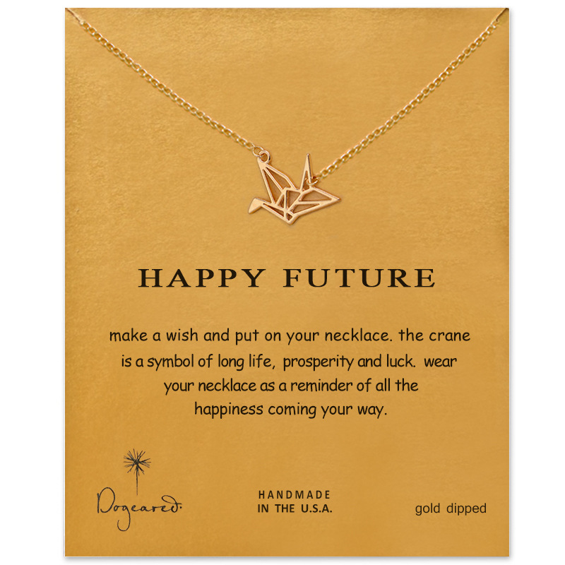 

New Gold Color Thousand Paper Cranes with Gift Card Hollow Out Dove Origami Pigeon Long Animal Necklace Bird Pendant Necklace