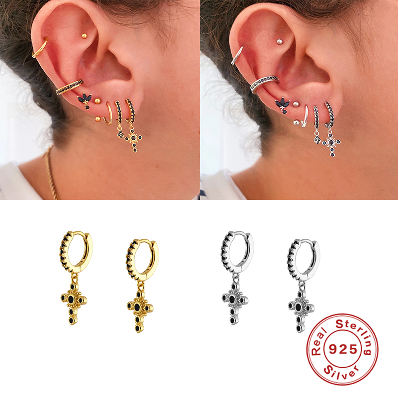

MARY 925 Sterling Silver Hoop Earrings For Women Pendientes Zircon Earrings Birthday Present kolczyki damskie Wedding jewelry