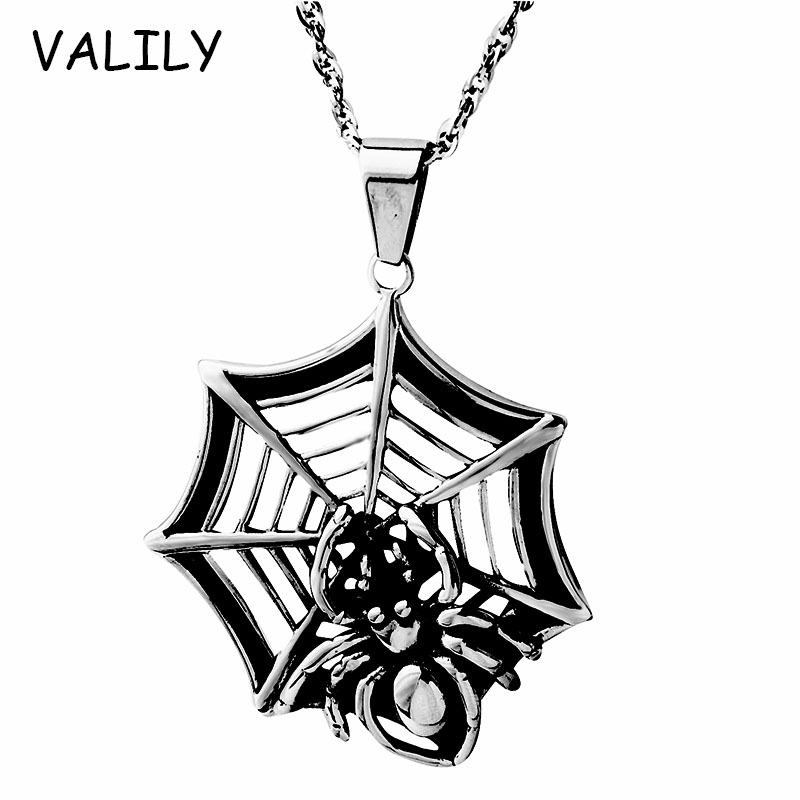 

Valily Jewelry Men's Spider Penadnt Necklace Stainless Steel Punk Animal Vinatge Spider Web Long Necklace jewelry for Men