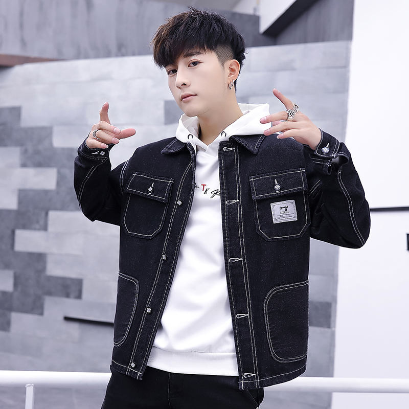 

Spring Autumn Denim Jacket Men Jeans Jacket Men Slim Streetwear Denim Hip Hop Bomber outwear, Black