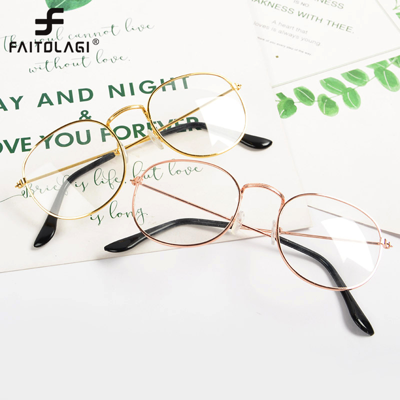 

Metal Round Reading Glasses For Women Men Flat Mirror Optical Spectacles Transparent Unisex Computer Eyeglasses