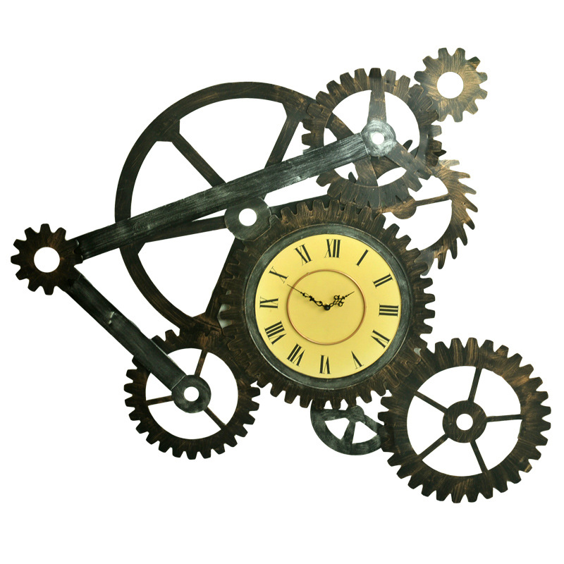 

AMERICAN RETRO INDUSTRIAL WIND IRON GEAR MURAL WALL DECORATION LAGER WALL CLOCK HANGINGS BAR LOFT WATCH HOME DECOR 95*70*3 CM