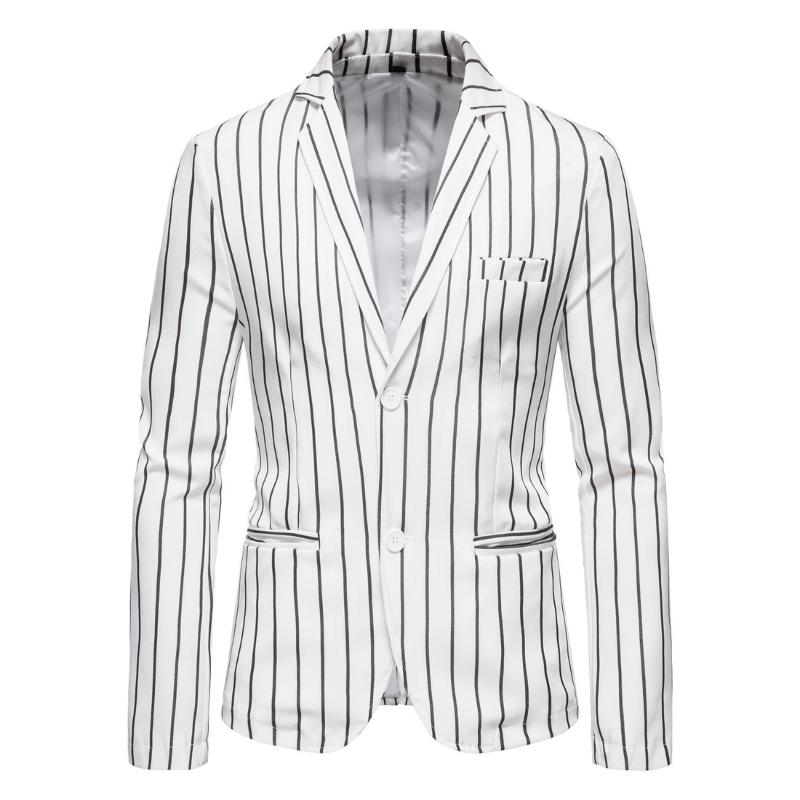 

Men two button vertical stripe fashion blazer man vintage casual slim fit suit jackets nightclub DJ singer costume plus size 5XL, White