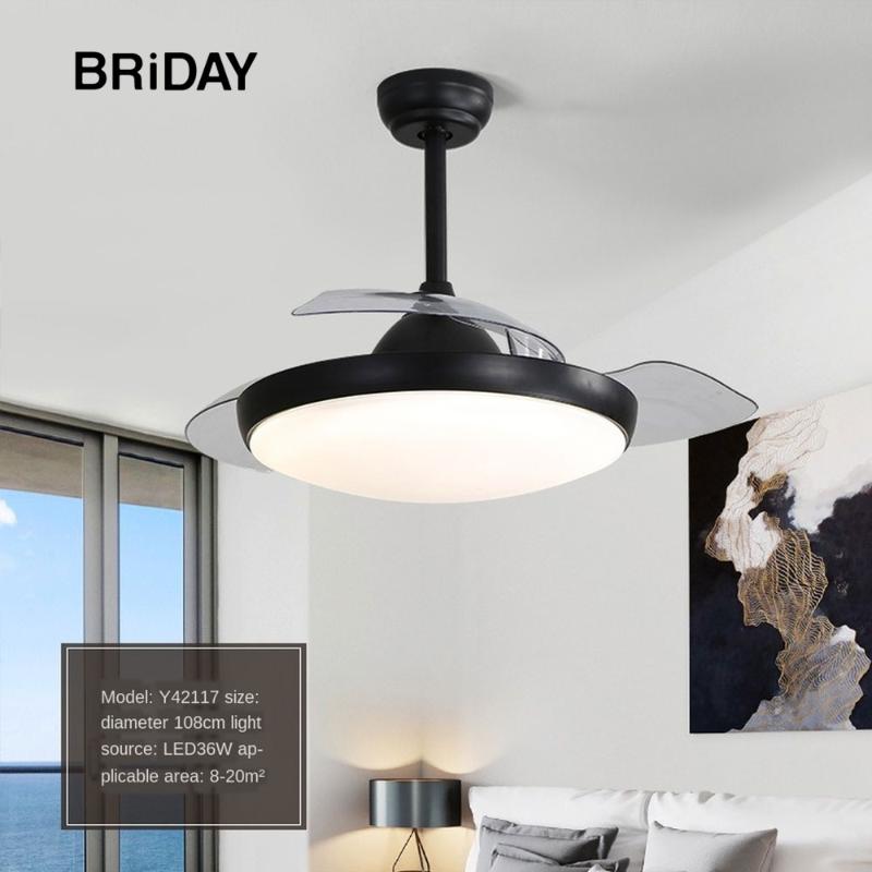 

42 inch ceiling fan with lights remote control ventilator lamp Reversible Silent Motor Home Fixture Invisible Blades black fans