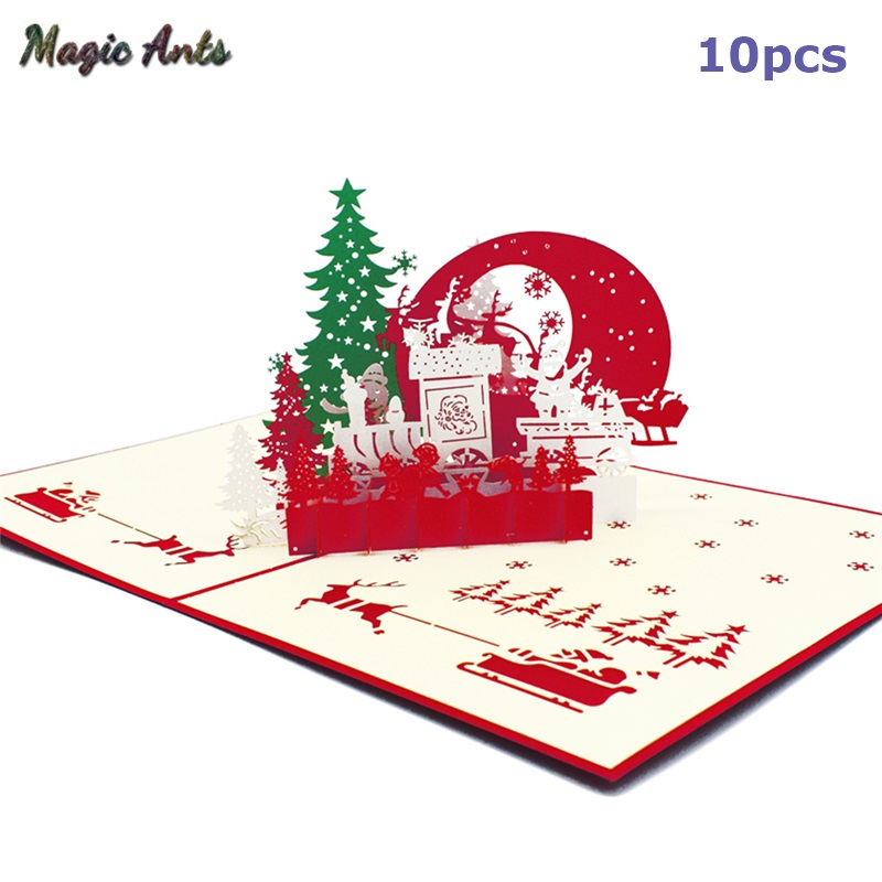 

10 Pack Merry Christmas Card Christmas Eve -Up Cards with envelope Stickers Laser Cut New Year Greeting Cards Gifts Handmade