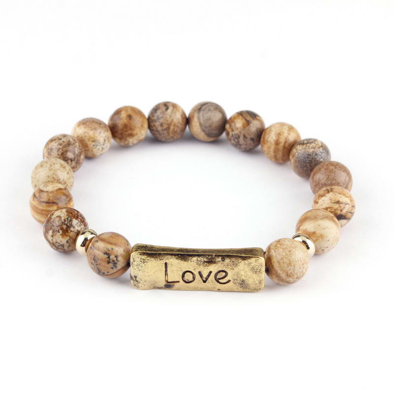 

ZWPON Fashion Natural Stone Beads Bracelet Bangle Vintage Charm Love Statement Bracelet for Woman Jewelry Wholesale