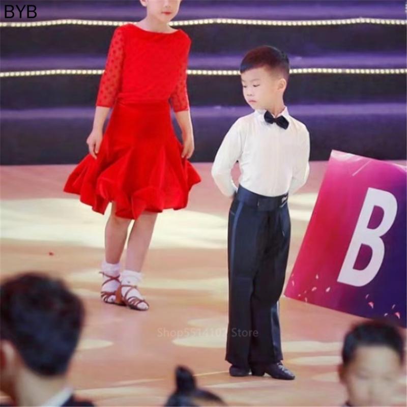 

Kids Latin Dance Costume Competition Professional Tango Rumba Dancewear Stage Performance Baby Boy Shirt Trouser Carvat Suit Set, Set3