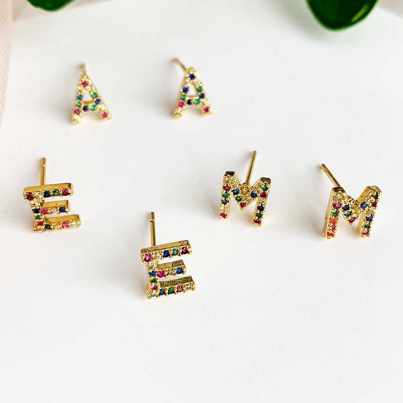

Zircon Single 26 Letter Stud Earrings High Quality Gold Color Copper Crystal Earrings Jewelry For Women Christmas Present