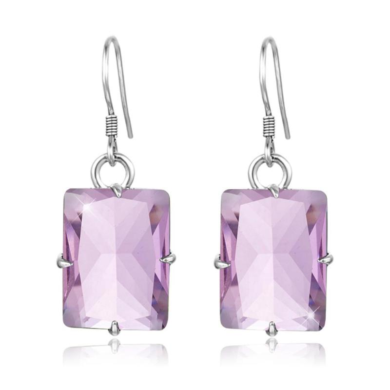 

Szjinao Real 925 Sterling Silver Pink Crystal Earrings Handmade Designer Fine Jewelry Delicate Drop Earrings for Women Gift New