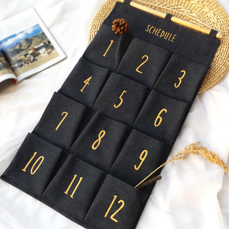 

12 Pockets Wall Hanging Storage Bags Cotton Linen Door Organizer Waterproof Pouch Bedroom Home Decoration Multi-layer Finishing, 01