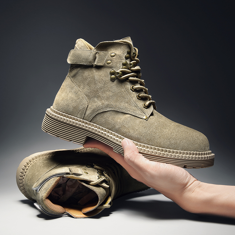 

Boots Men Winter suede Leather Boots Men Ankle fashion outdoor Lace Up High Top Sneakers Shoes Motorcycle Footwear s5, Khaki