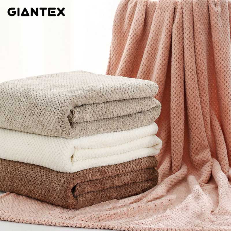 

Towel Giantex 90X180 Full Body Bath Microfiber Adult Beach Plaid Jacquard Coral Fleece Absorbent, Pink