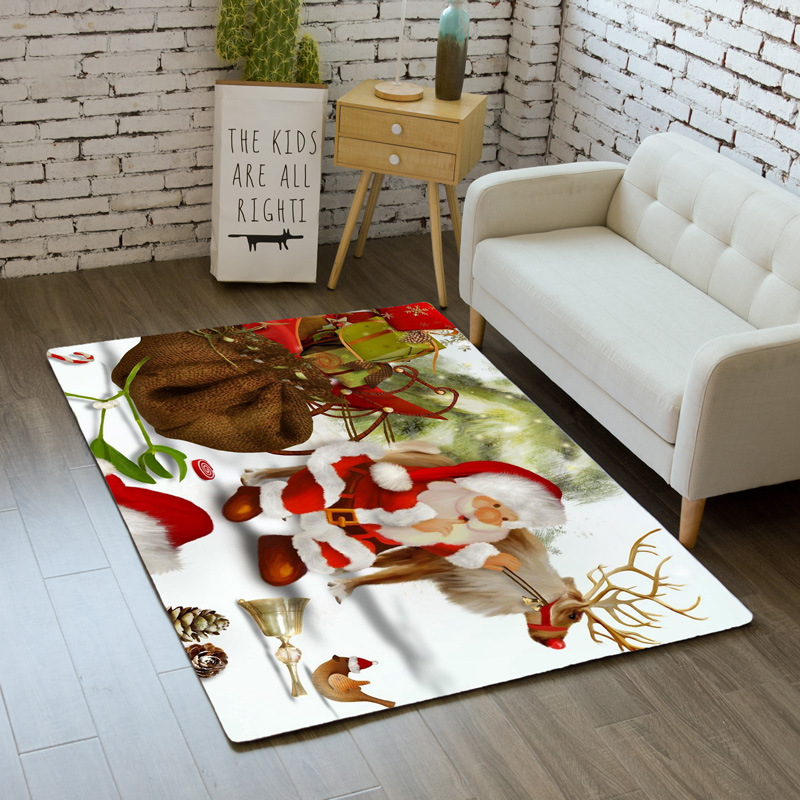 

Merry Christmas Rug Carpet Cartoon Santa Snow Gifts Bedroom Kids Play Mat Soft Dining Room Area Rugs Bedside Carpets Living Room, No.7