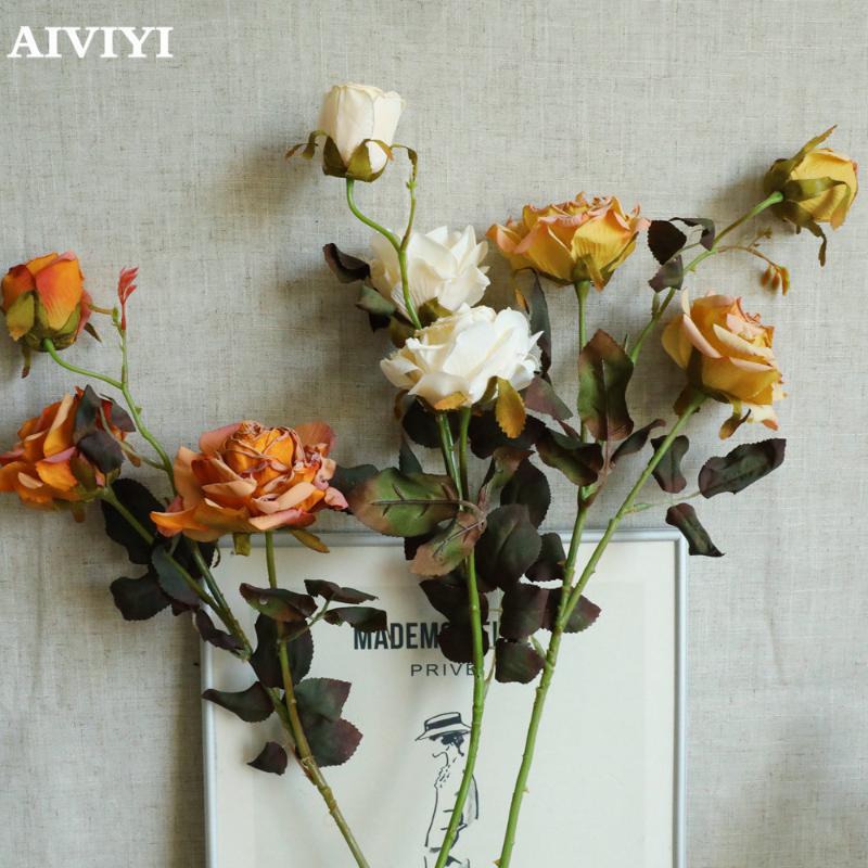

3 Head Dry Roasted Rose Christmas Decorations for Home Wedding Autumn Party Desktop Home Decor Artificial Flowers Flower Wall, Green