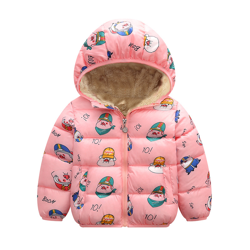 

New Cute rabbit print Girls jackets Winter Jacket For Girls Kids Wool Fur Jacket Hooded Coats&Parkas Thick Kids Coat Boy Clothes, As picture