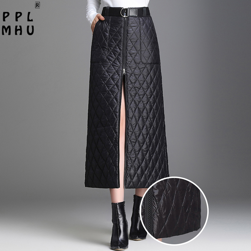 

Black zipper slim skirt with pocket sashes women Casual a leaf solid colors high waist down A-line skirt office lady long