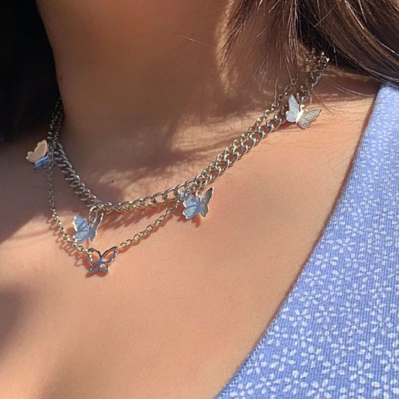 

ALYXUY Little Charm Butterfly Pendant Chain Necklaces for Women Girls Gold Color Multiple Butterflies Necklace Trendy Jewelry
