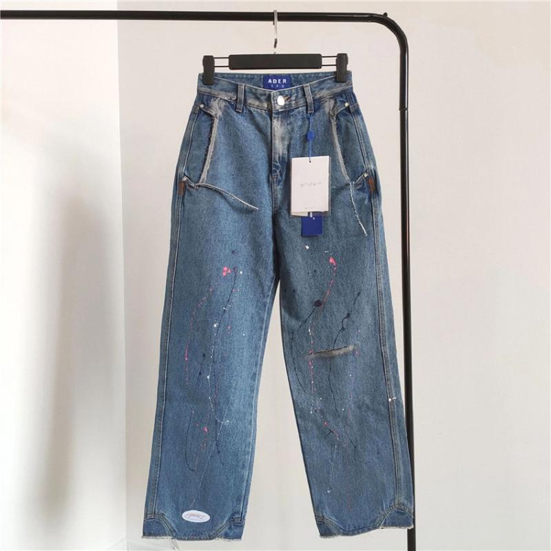 

20AW Adererror Vader Jeans Men Women Shooting star Frayed style Ader error Denim Jeans Blue Mark Tag Label Adererror Pants