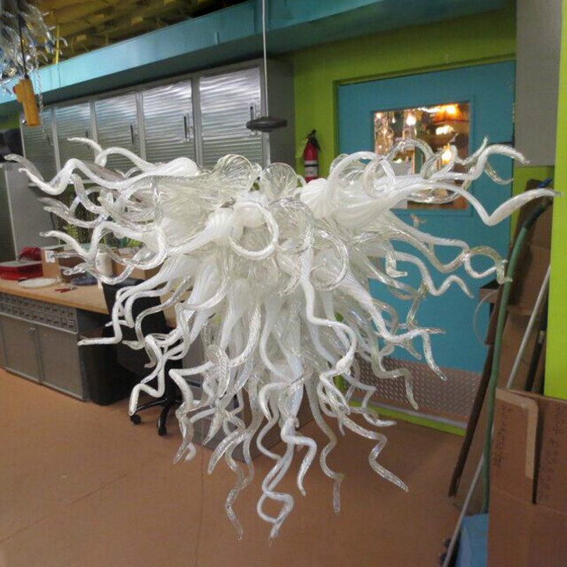 

Modern Hand Blown Lamps Chandeliers Lighting White and Clear Glass Chandelier LED Lights 24 inches wide Living Room Furniture