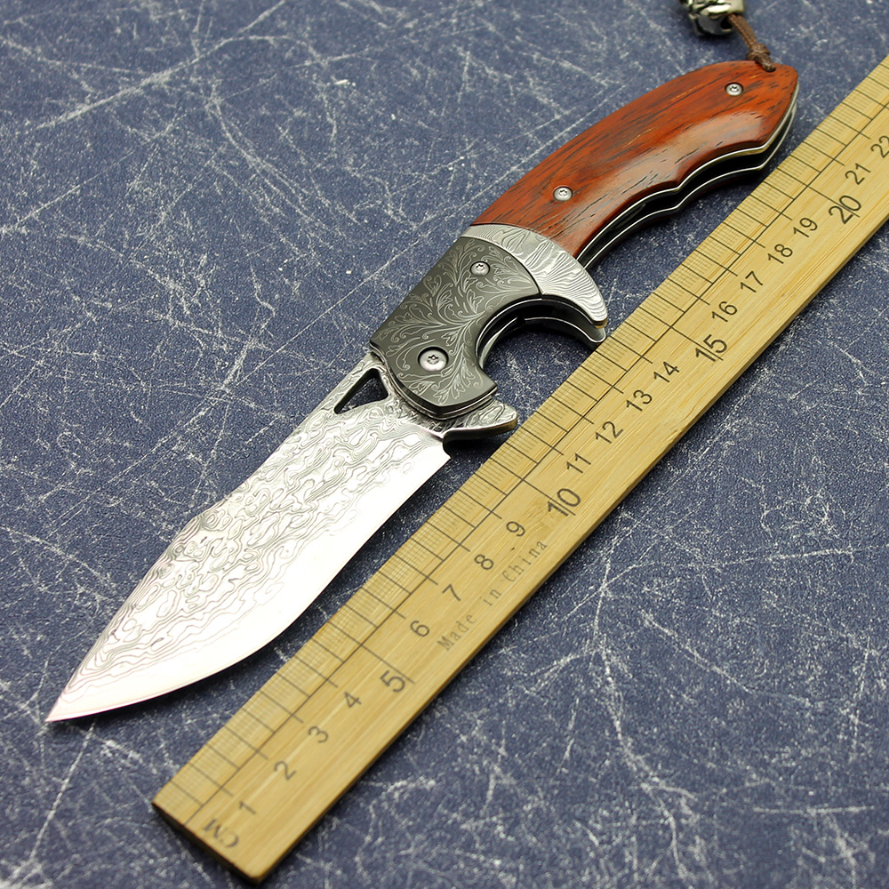 

New Concept Damascus VG10 Blade Particle Dalbergia Wood Handle Outdoor Camping Collection Fruit Pocket Knife EDC Tool
